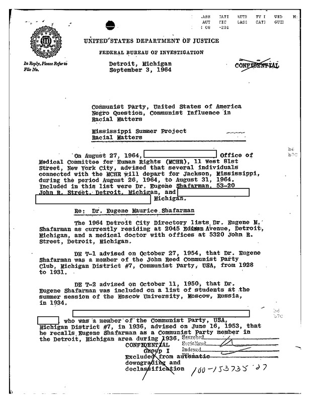 Mississippi Summer Project Report on Detroit Communists (1964)