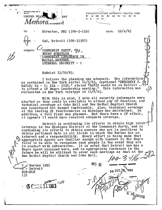 Informant Inflitration into Communist Party Negro Leadership