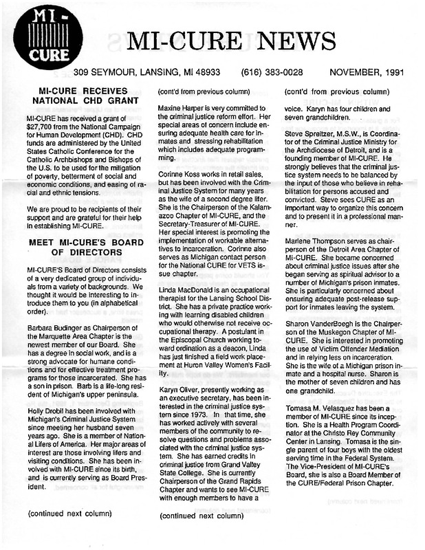 MI-CURE News (November 1991)