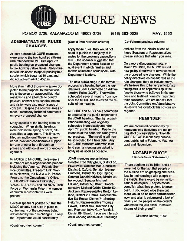 MI-CURE News (May 1992)