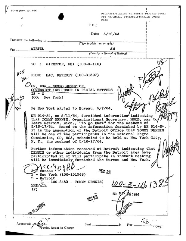 Surveillance of Subject Attending National Negro Commision