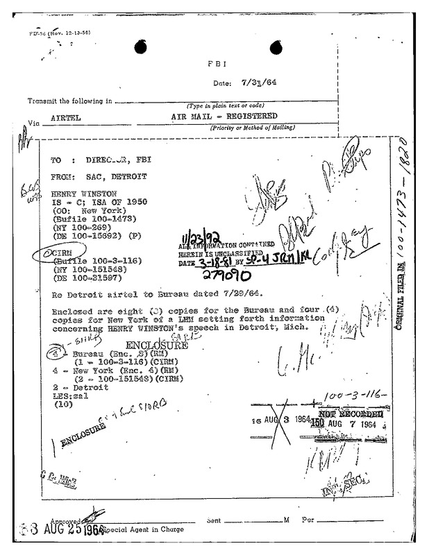 Surveillance of Henry Winston’s Detroit Visit (2)