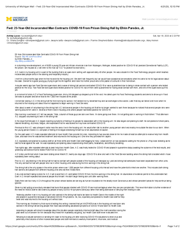 Efrén, Paredes Jr., Written Testimonial [1]