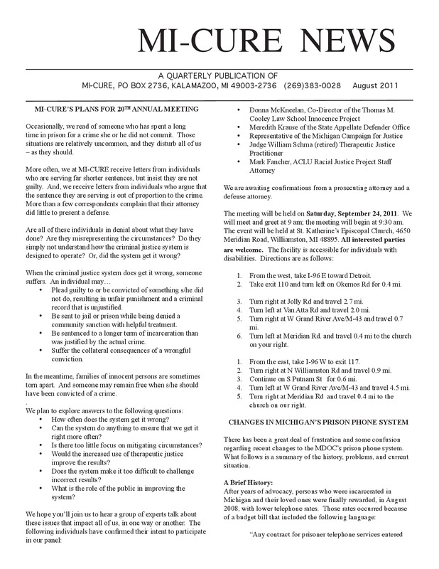 MI-CURE News (August 2011)