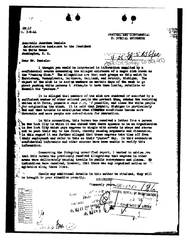 Hoover’s Investigation into Black “Pushing Groups”
