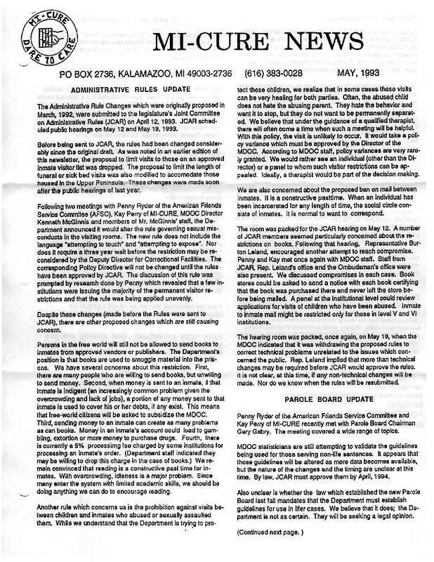 MI-CURE News (May 1993)