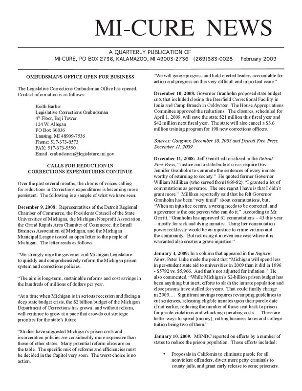 MI-CURE News (February 2009)
