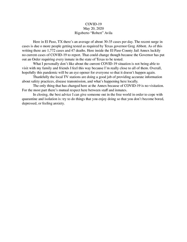 Robert, Avila Written Testimonial