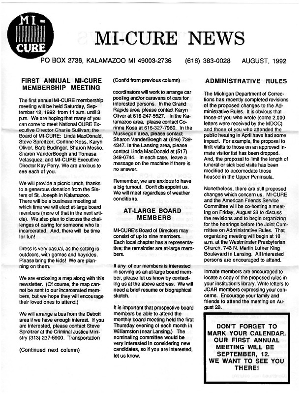 MI-CURE News (August 1992)