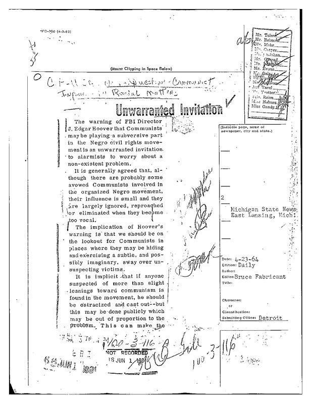 “Unwarranted Invitation”: Article on the Use of Communism to Sow Distrust in Civil Rights Movement
