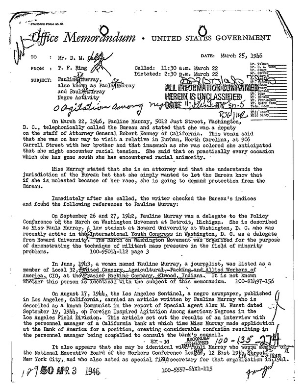 Surveillance of Pauli Murray