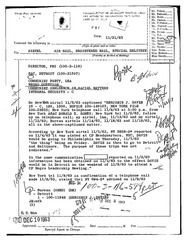 Details on Surveillance of Benjamin J. Davis and Civil Rights Leaders During November 1963 Visit